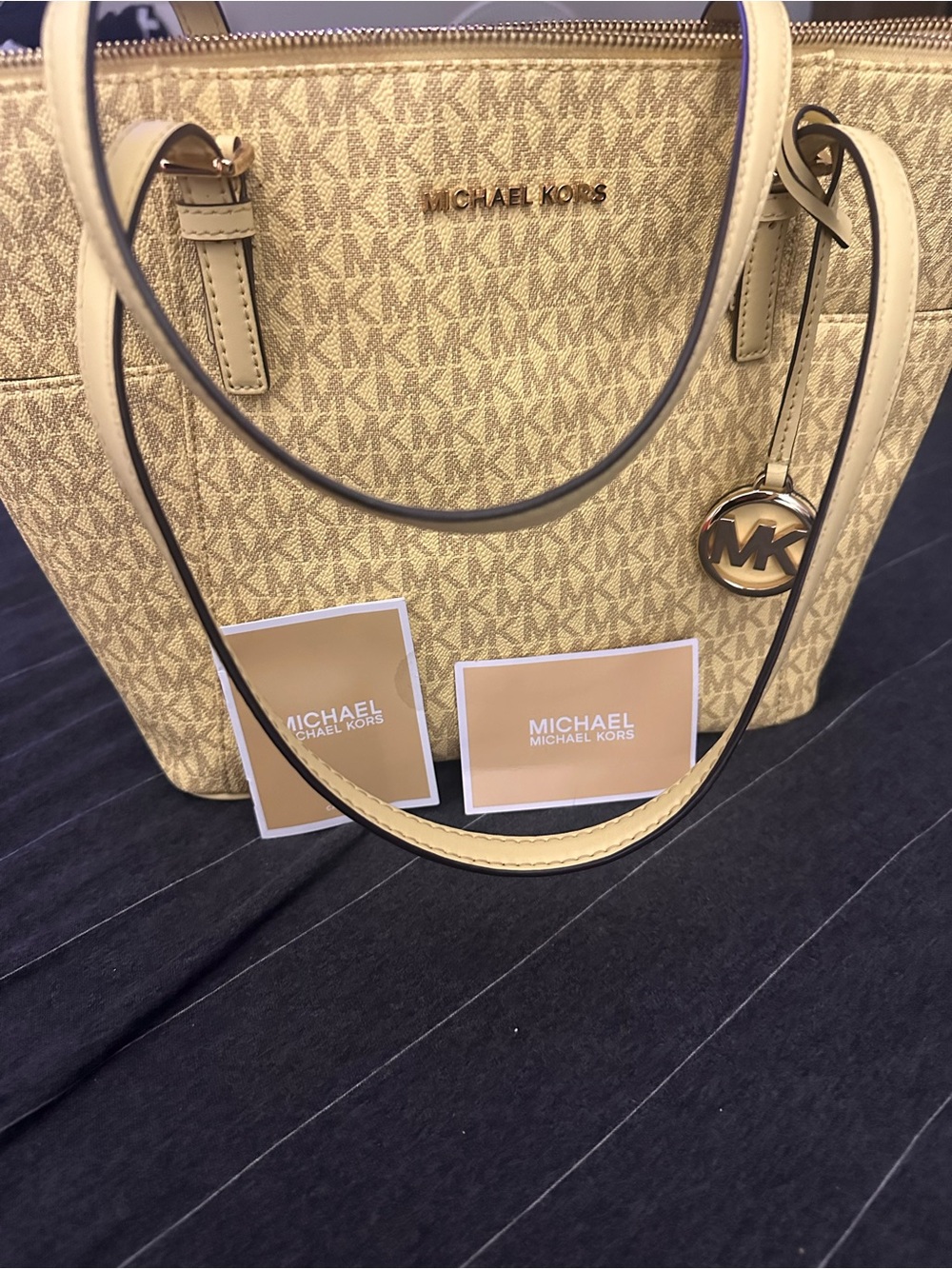 Michael Kors Jet Set East West Top Zip Signature Logo Buttermilk